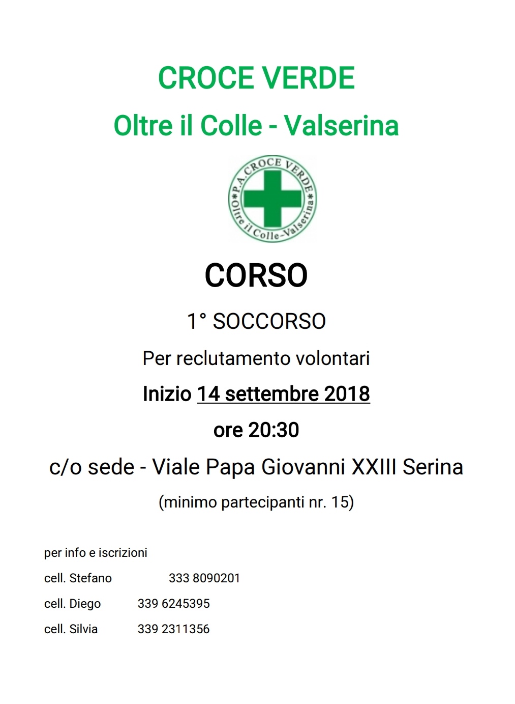 Corso Primo Soccorso Croce Verde Valle Serina